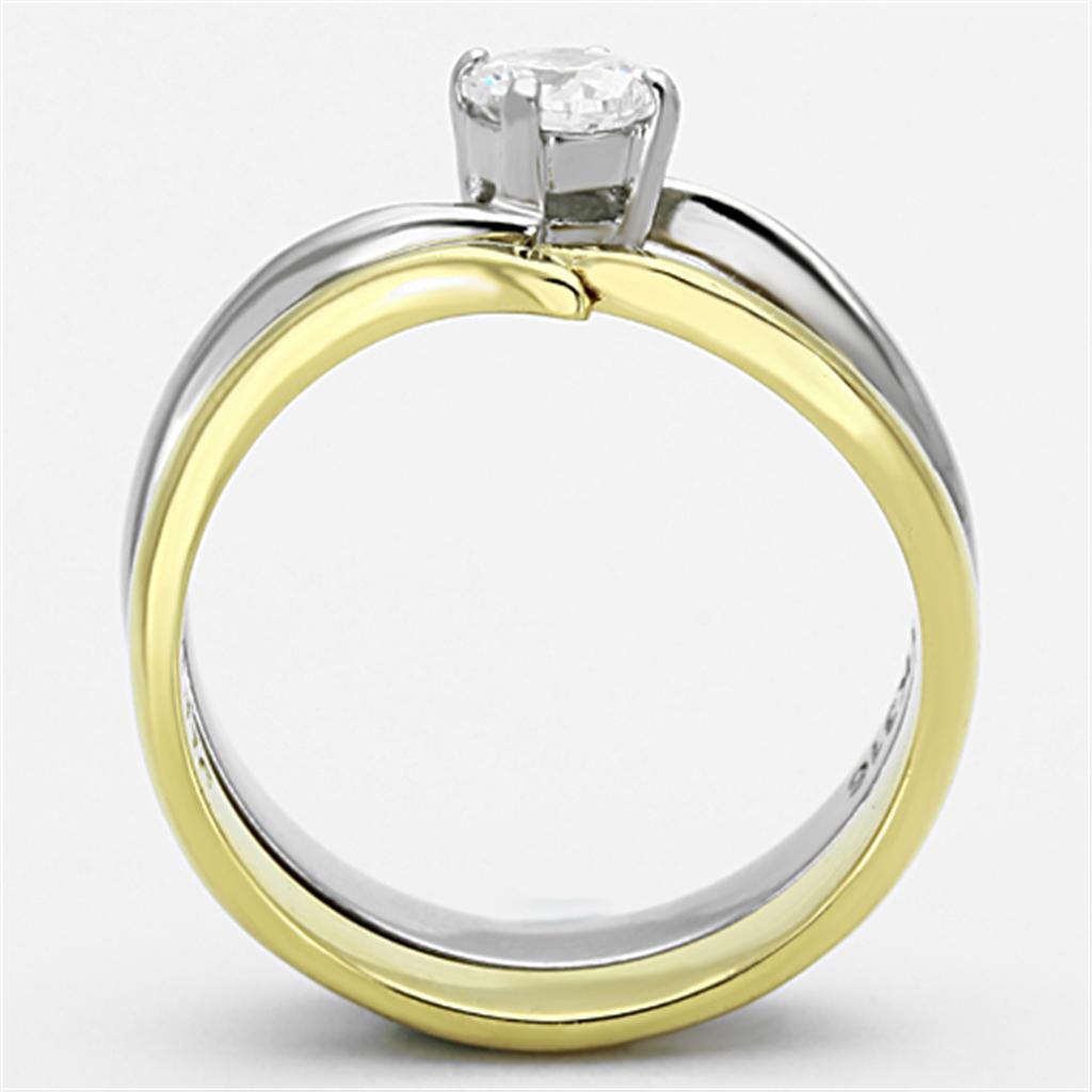 TK1092 - Two-Tone IP Gold (Ion Plating) Stainless Steel Ring with AAA Grade CZ  in Clear-2