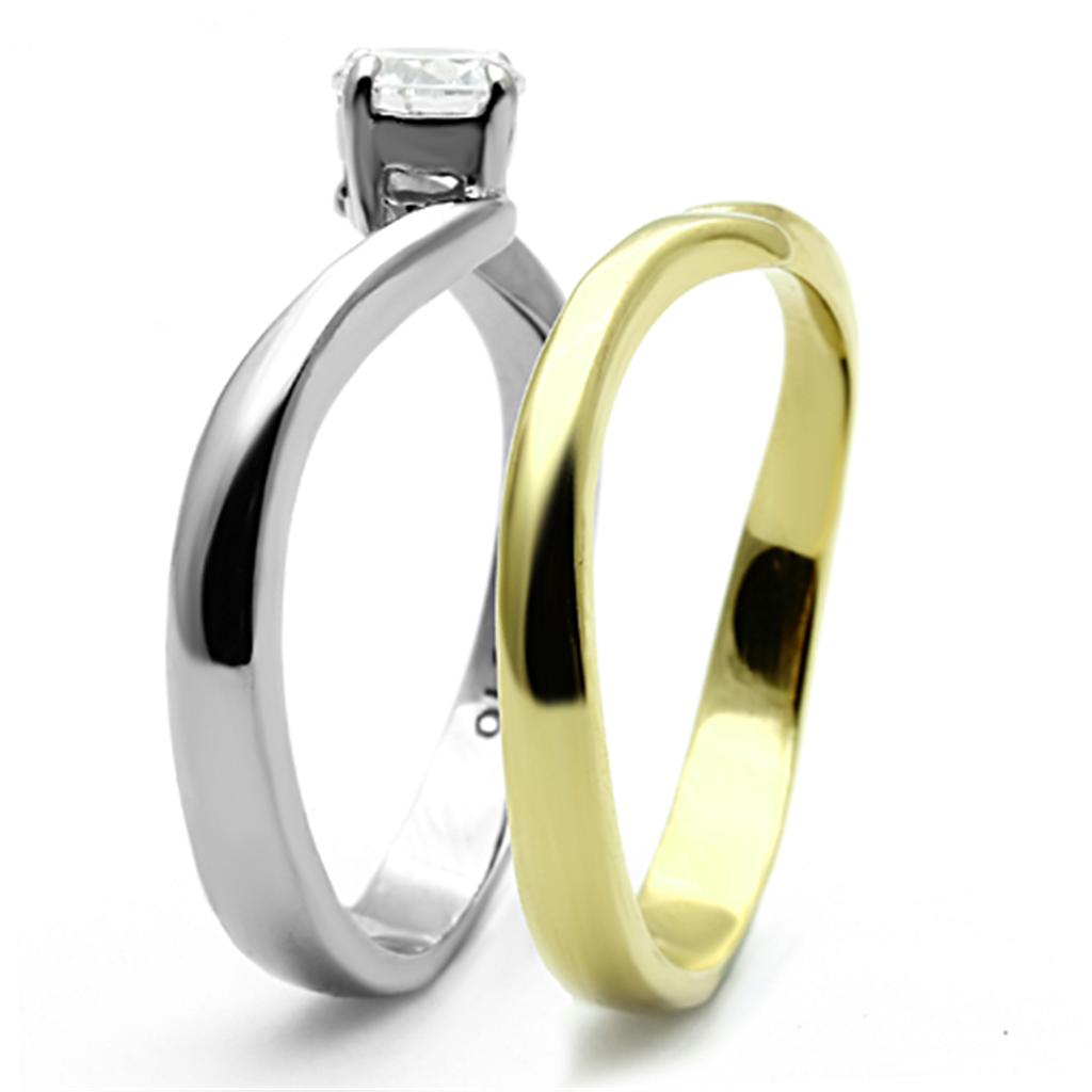 TK1092 - Two-Tone IP Gold (Ion Plating) Stainless Steel Ring with AAA Grade CZ  in Clear-3
