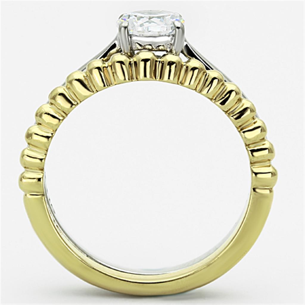 TK1093 - Two-Tone IP Gold (Ion Plating) Stainless Steel Ring with AAA Grade CZ  in Clear-2