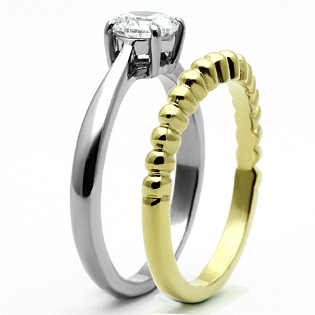 TK1093 - Two-Tone IP Gold (Ion Plating) Stainless Steel Ring with AAA Grade CZ  in Clear-3
