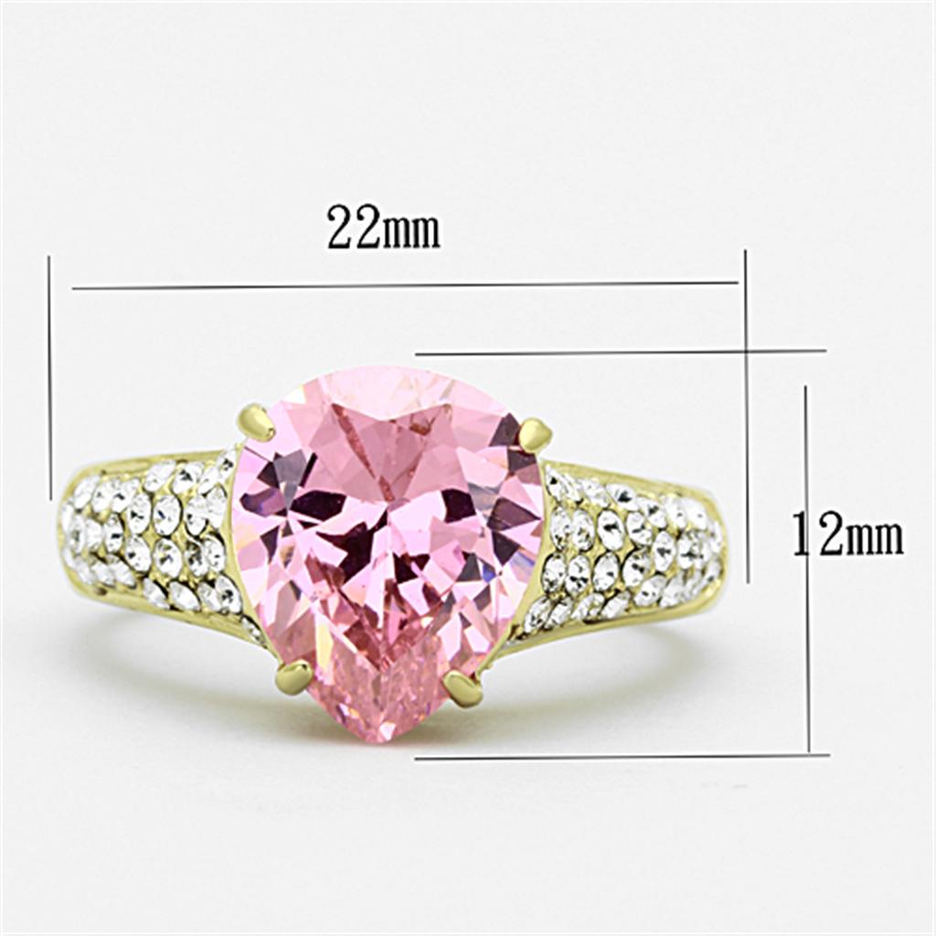 TK1098 - IP Gold(Ion Plating) Stainless Steel Ring with AAA Grade CZ  in Rose-1