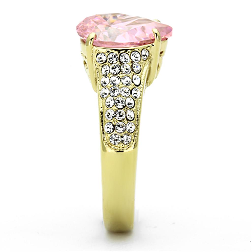 TK1098 - IP Gold(Ion Plating) Stainless Steel Ring with AAA Grade CZ  in Rose-3