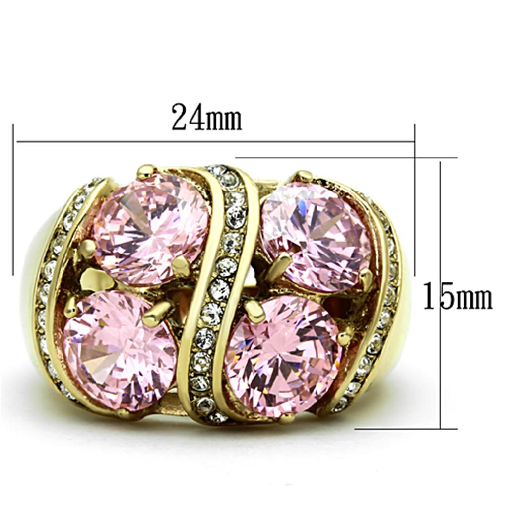 TK1099 - IP Gold(Ion Plating) Stainless Steel Ring with AAA Grade CZ  in Rose-1