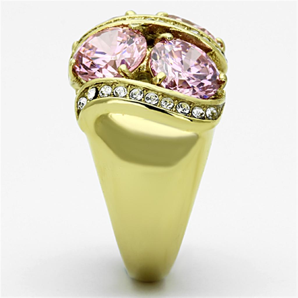 TK1099 - IP Gold(Ion Plating) Stainless Steel Ring with AAA Grade CZ  in Rose-3