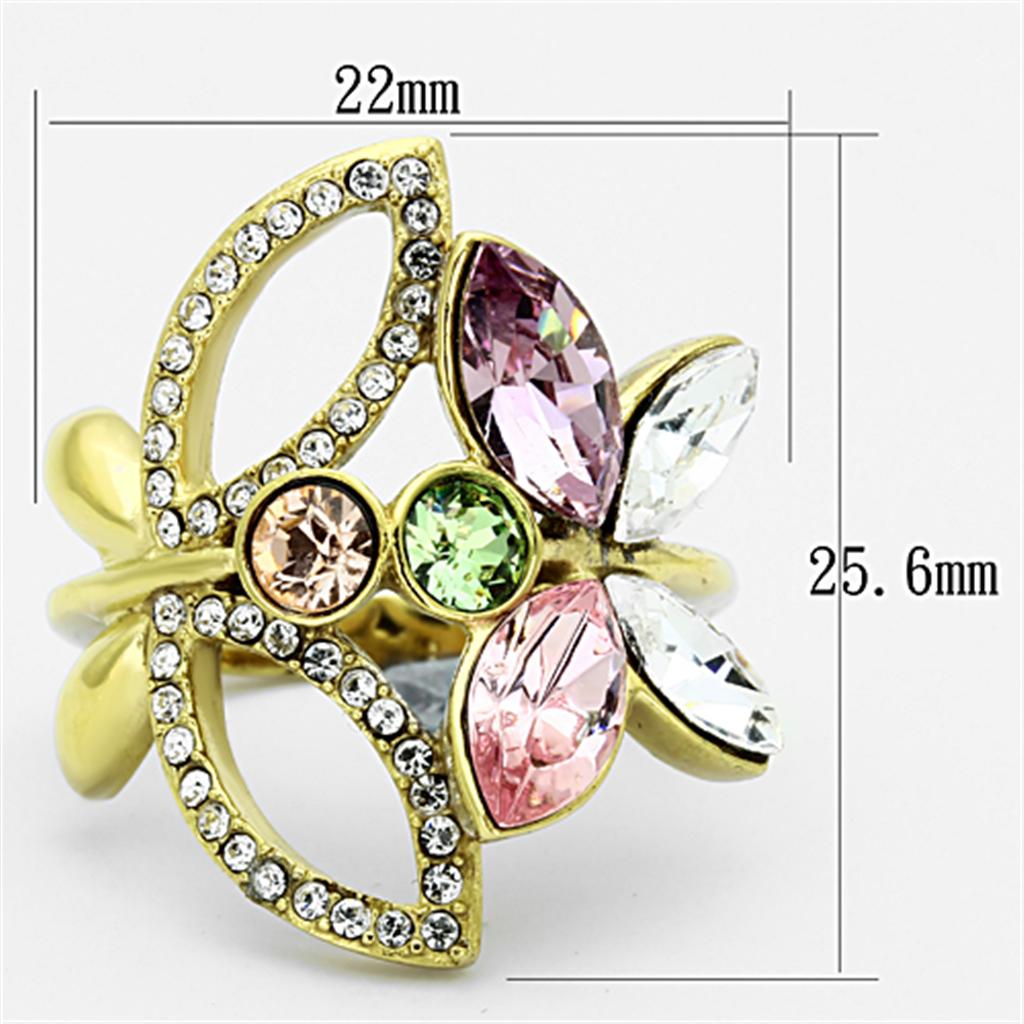 TK1100 - IP Gold(Ion Plating) Stainless Steel Ring with Top Grade Crystal  in Multi Color-1
