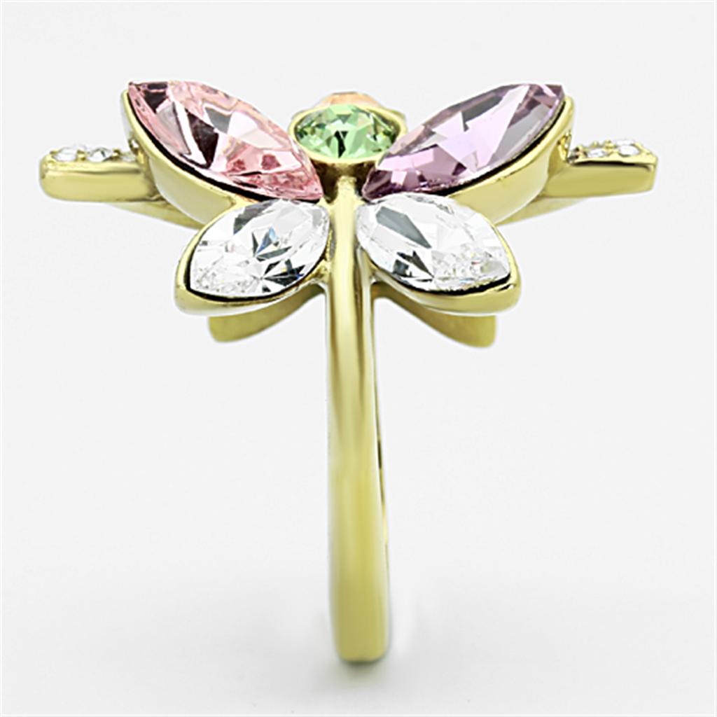 TK1100 - IP Gold(Ion Plating) Stainless Steel Ring with Top Grade Crystal  in Multi Color-3