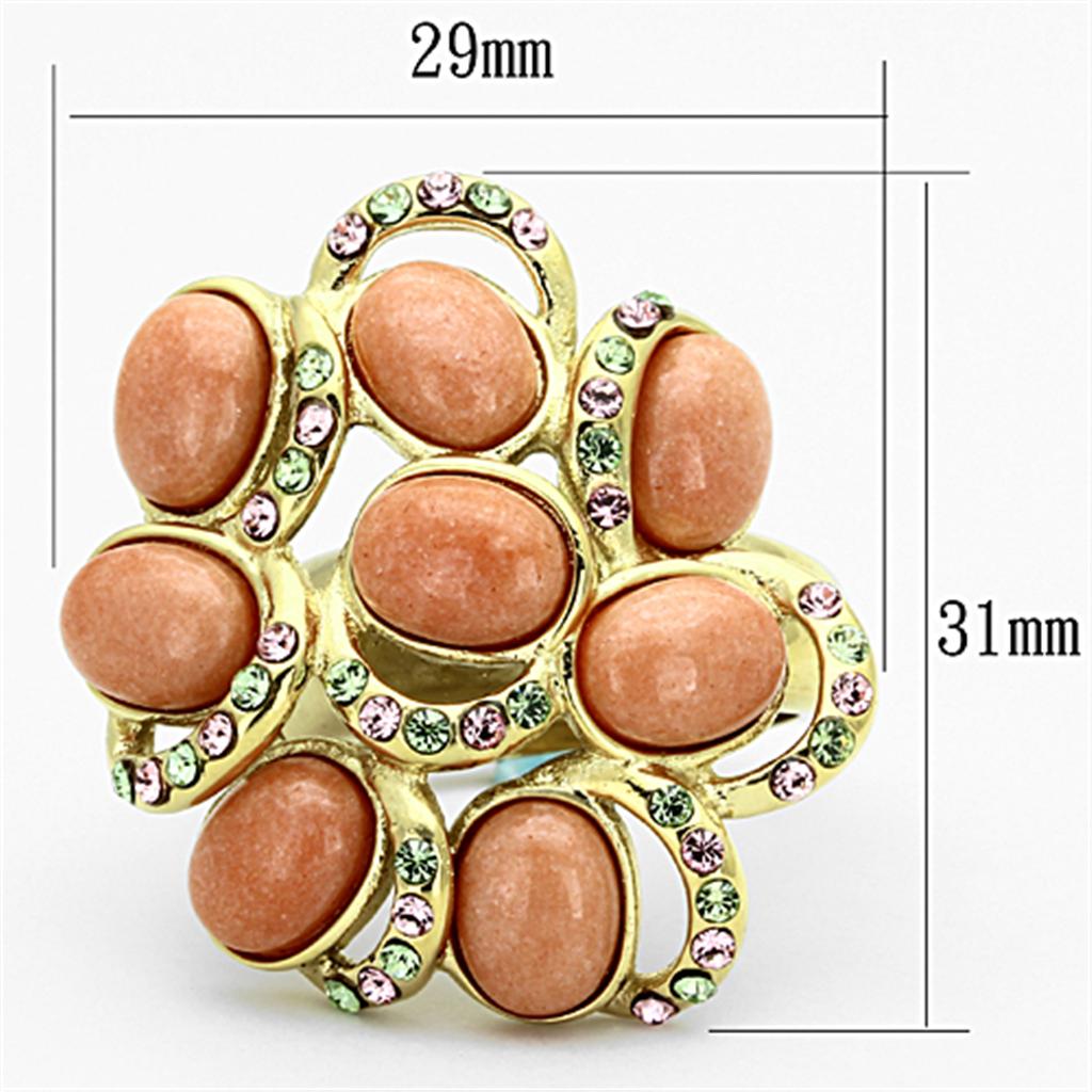 TK1102 - IP Gold(Ion Plating) Stainless Steel Ring with Synthetic Coral in Orange-1