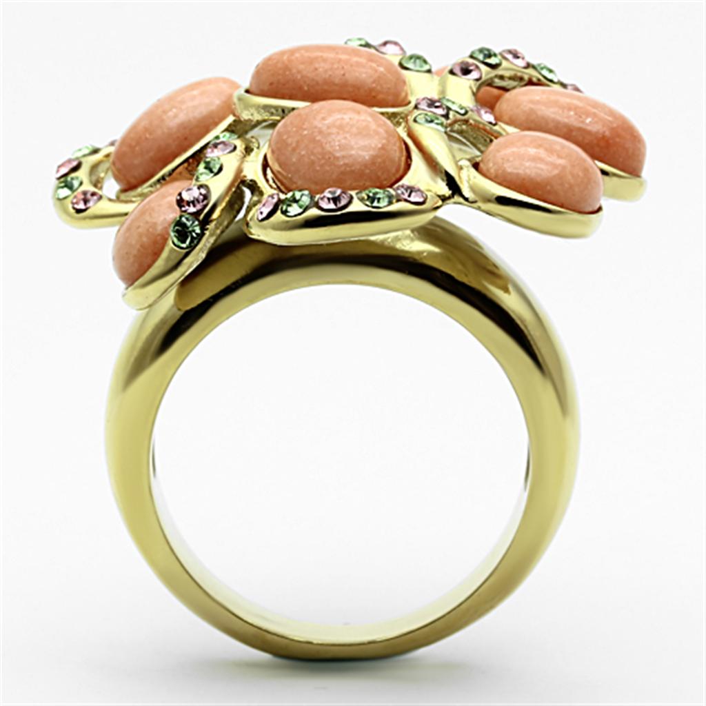 TK1102 - IP Gold(Ion Plating) Stainless Steel Ring with Synthetic Coral in Orange-2