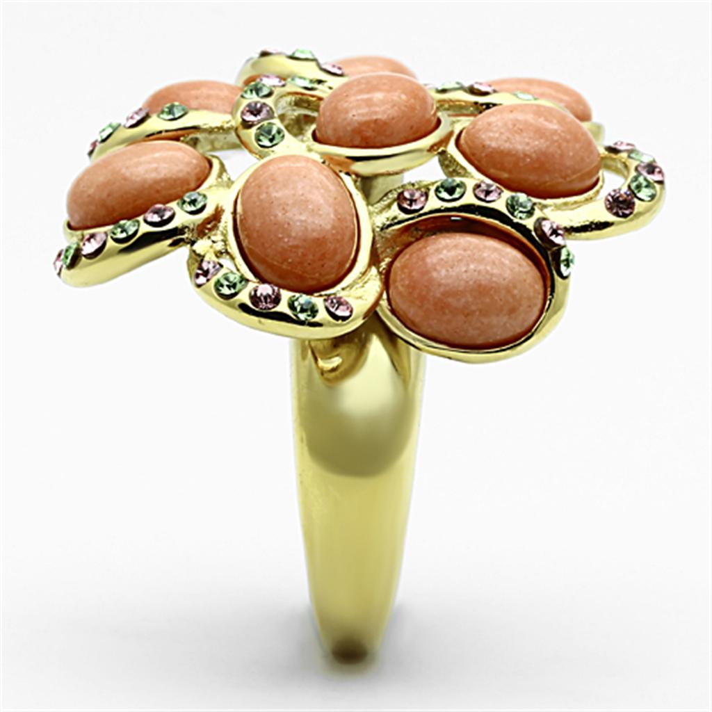 TK1102 - IP Gold(Ion Plating) Stainless Steel Ring with Synthetic Coral in Orange-4