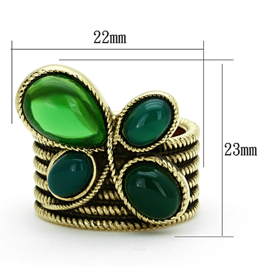 TK1104 - IP Gold(Ion Plating) Stainless Steel Ring with Synthetic Synthetic Glass in Emerald-1