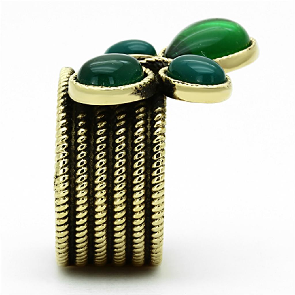 TK1104 - IP Gold(Ion Plating) Stainless Steel Ring with Synthetic Synthetic Glass in Emerald-3