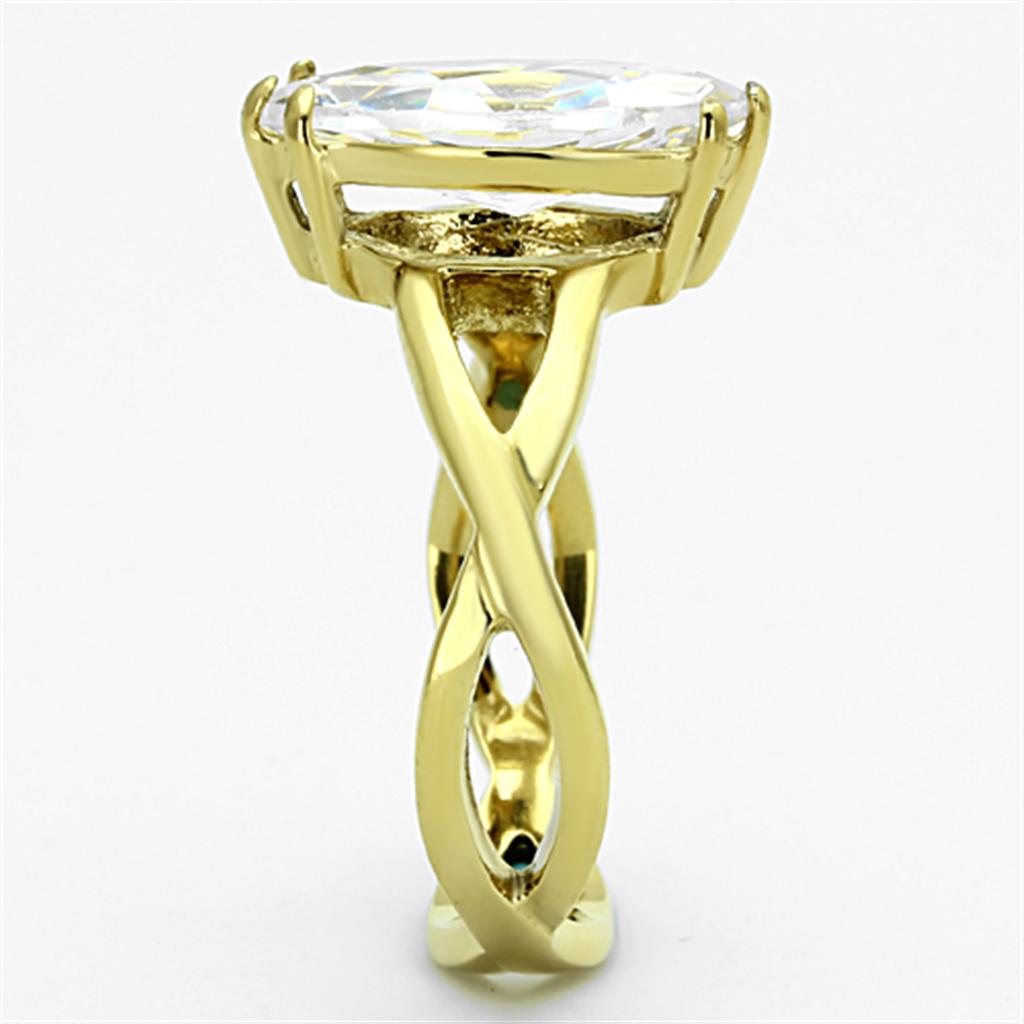 TK1106 - IP Gold(Ion Plating) Stainless Steel Ring with AAA Grade CZ  in Clear-3