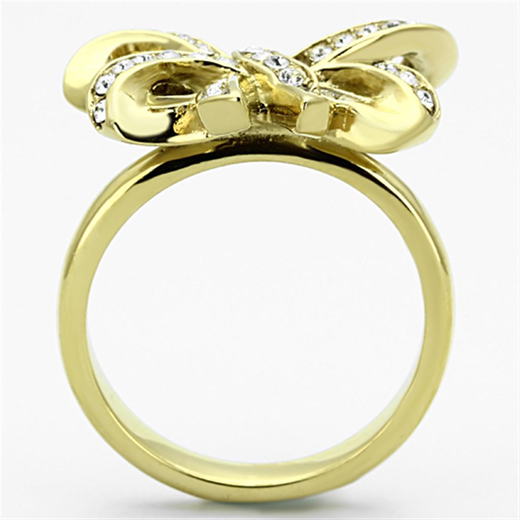 TK1108 - IP Gold(Ion Plating) Stainless Steel Ring with Top Grade Crystal  in Clear-2