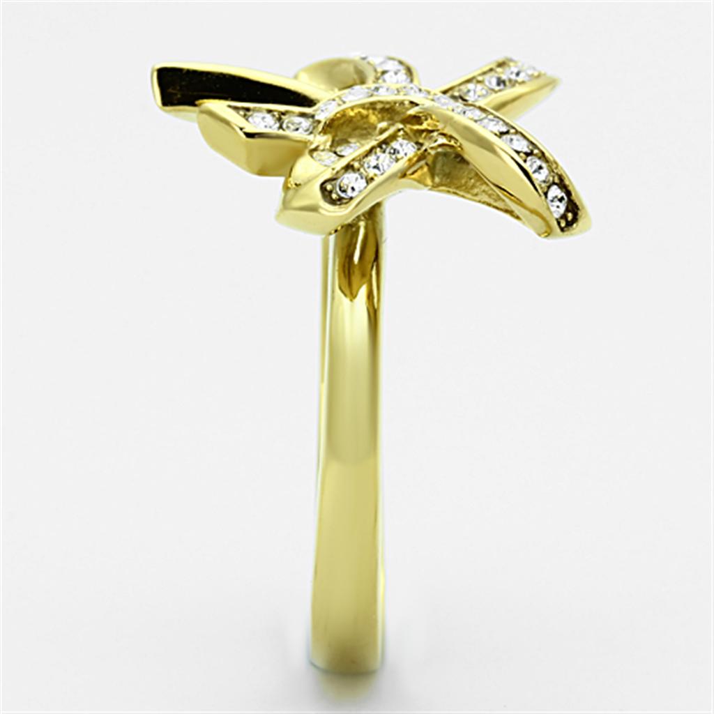 TK1108 - IP Gold(Ion Plating) Stainless Steel Ring with Top Grade Crystal  in Clear-3