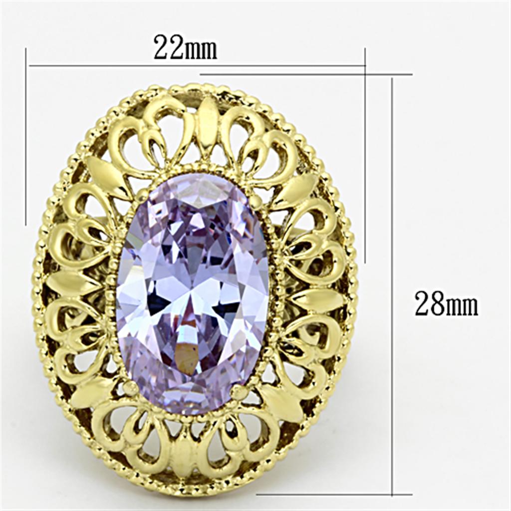 TK1110 - IP Gold(Ion Plating) Stainless Steel Ring with AAA Grade CZ  in Light Amethyst-1