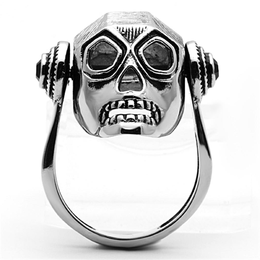 TK1115 - High polished (no plating) Stainless Steel Ring with Top Grade Crystal  in Jet-2