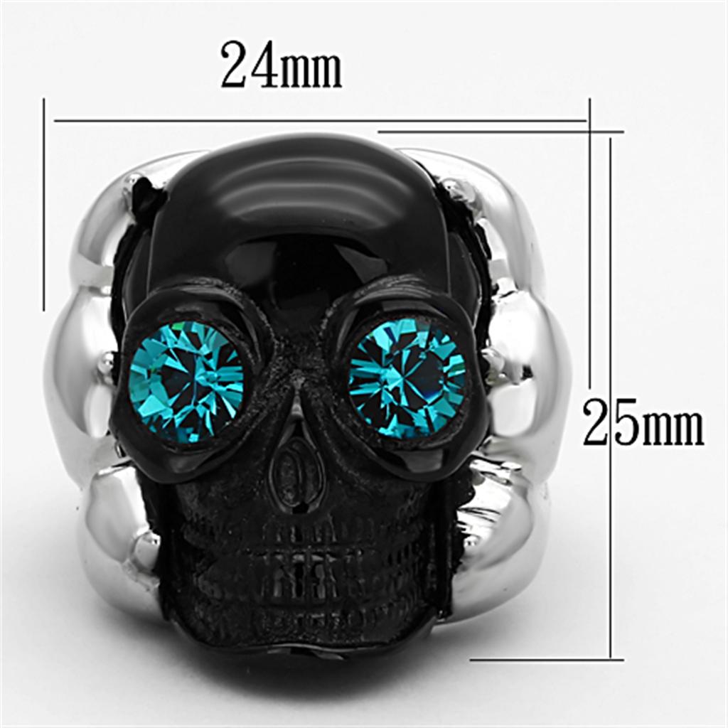 TK1118 - Two-Tone IP Black Stainless Steel Ring with Top Grade Crystal  in Blue Zircon-1