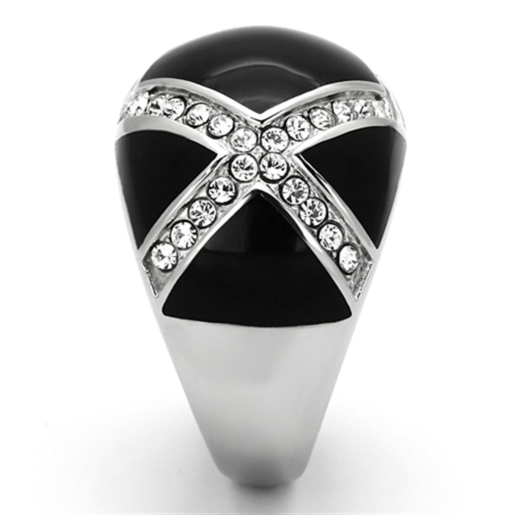 TK1132 - High polished (no plating) Stainless Steel Ring with Top Grade Crystal  in Clear-3