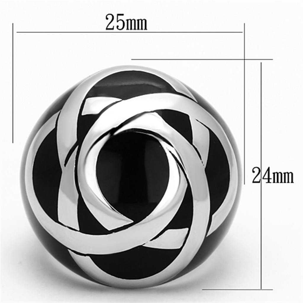 TK1133 - High polished (no plating) Stainless Steel Ring with Epoxy  in Jet-1