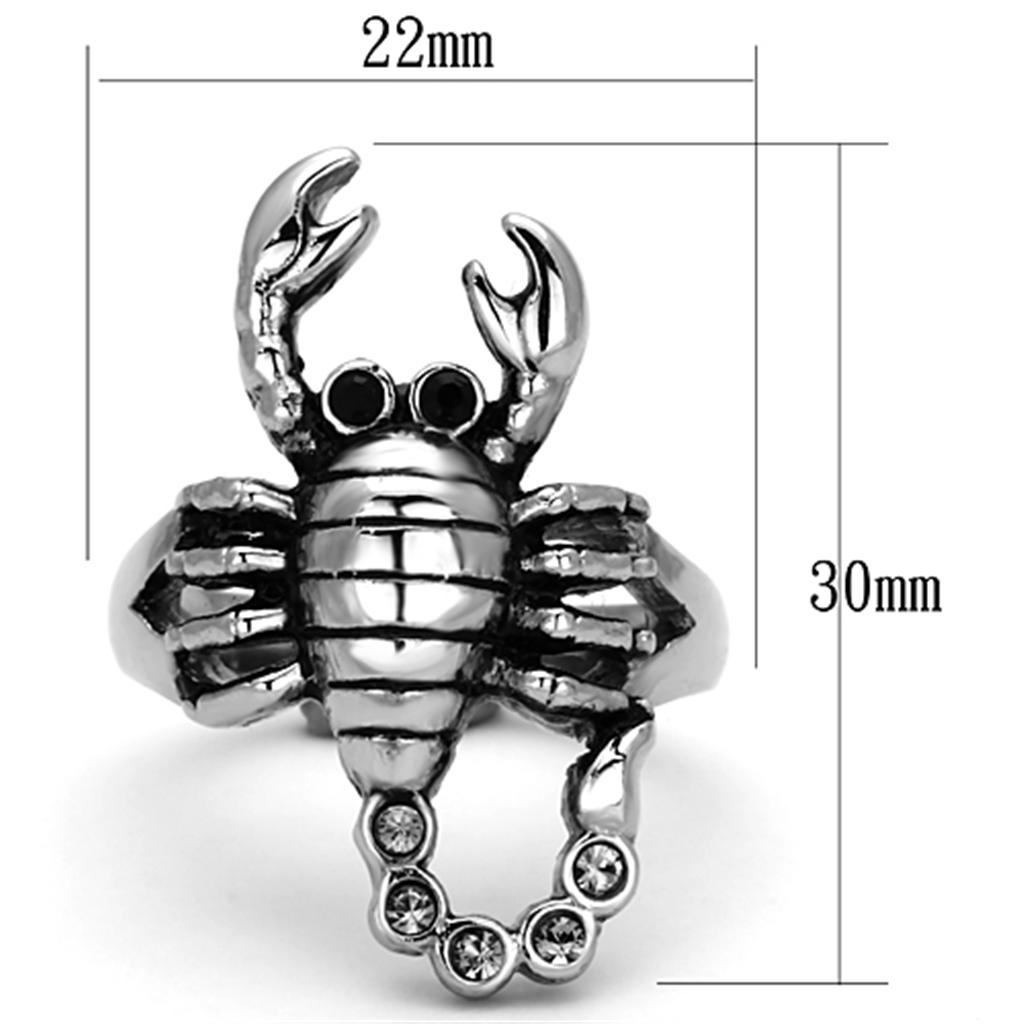 TK1135 - High polished (no plating) Stainless Steel Ring with Top Grade Crystal  in Jet-1