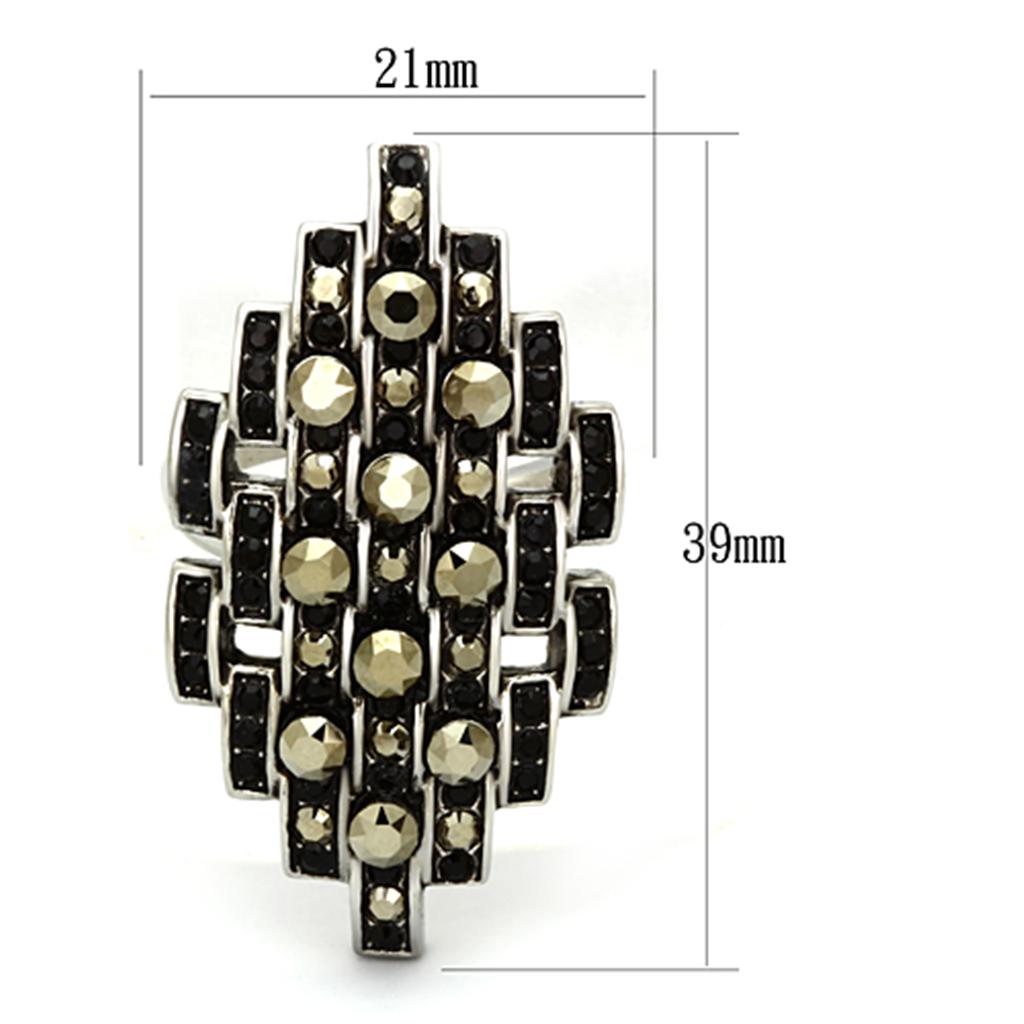 TK1136 - High polished (no plating) Stainless Steel Ring with Top Grade Crystal  in Jet-1