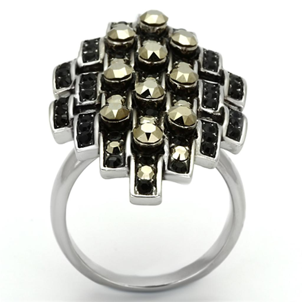 TK1136 - High polished (no plating) Stainless Steel Ring with Top Grade Crystal  in Jet-2