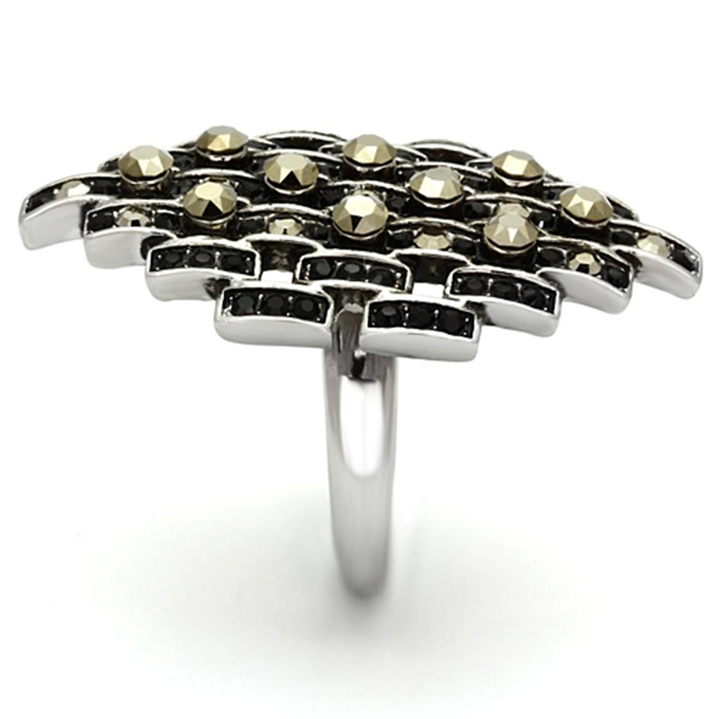 TK1136 - High polished (no plating) Stainless Steel Ring with Top Grade Crystal  in Jet-3