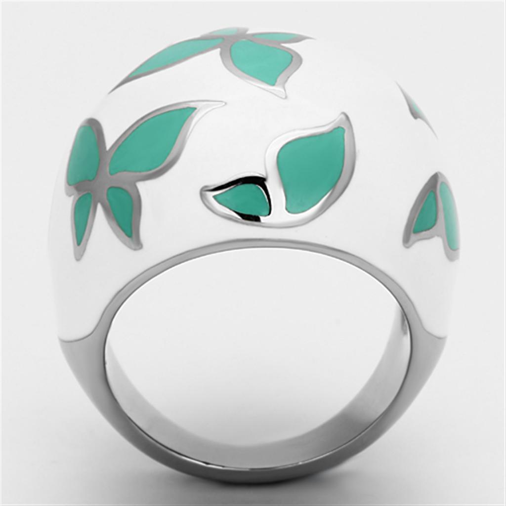 TK1137 - High polished (no plating) Stainless Steel Ring with Epoxy  in Emerald-2