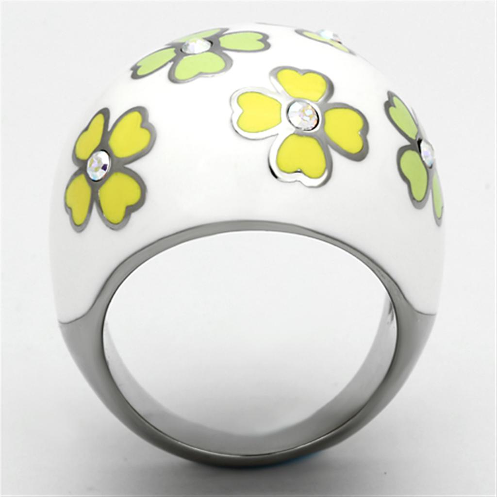 TK1139 - High polished (no plating) Stainless Steel Ring with Top Grade Crystal  in Aurora Borealis (Rainbow Effect)-2
