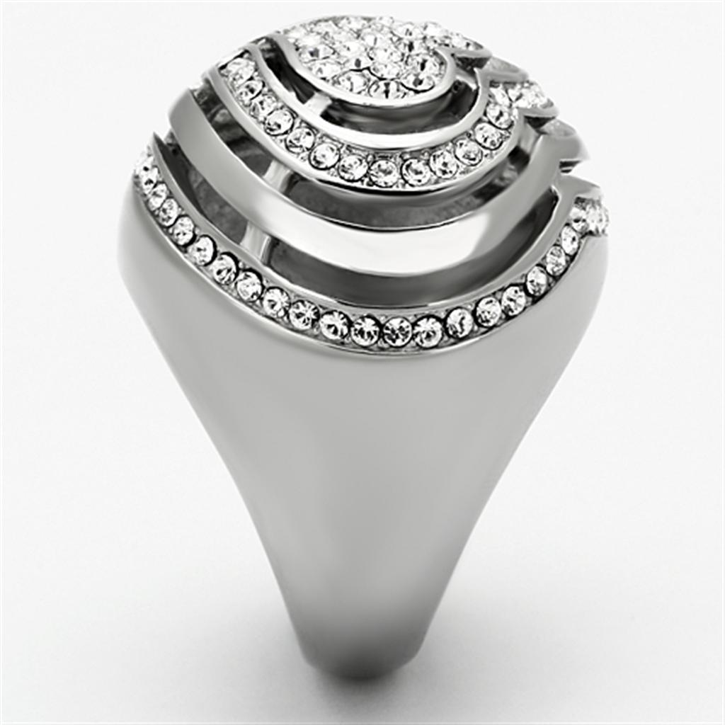 TK1141 - High polished (no plating) Stainless Steel Ring with Top Grade Crystal  in Clear-3