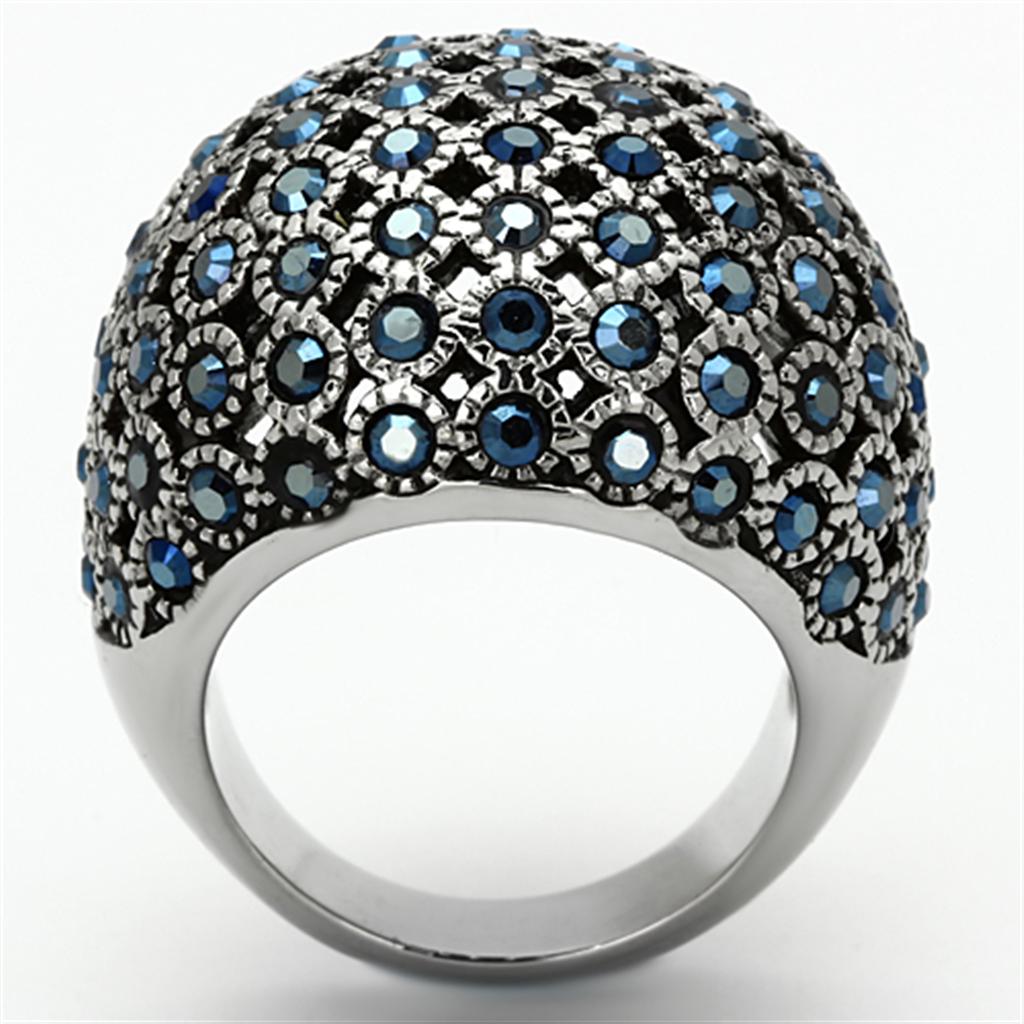 TK1143 - High polished (no plating) Stainless Steel Ring with Top Grade Crystal  in Aquamarine AB-2