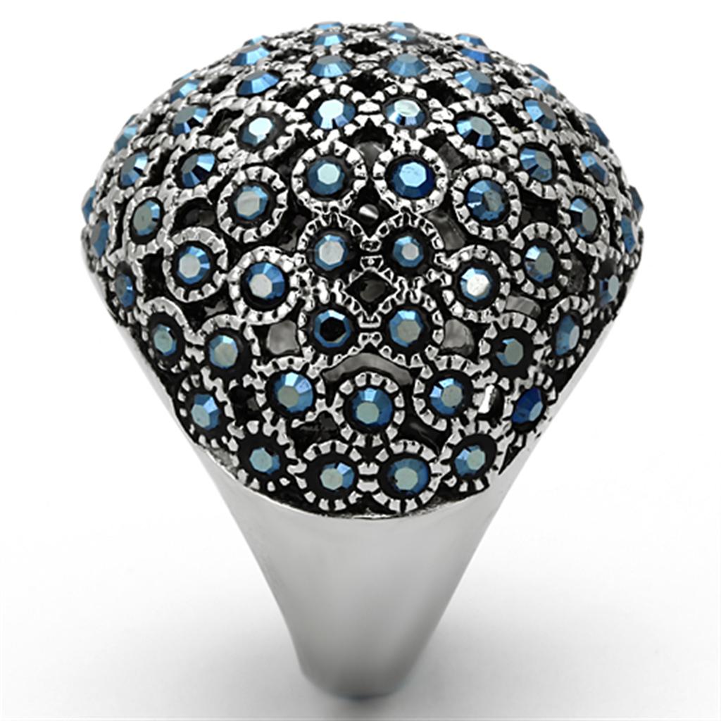 TK1143 - High polished (no plating) Stainless Steel Ring with Top Grade Crystal  in Aquamarine AB-3