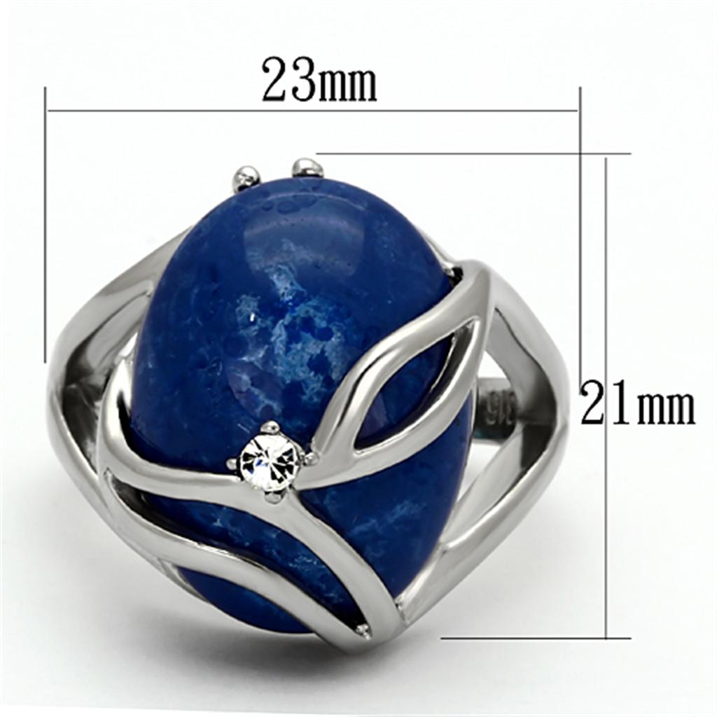 TK1144 - High polished (no plating) Stainless Steel Ring with Synthetic Synthetic Stone in Capri Blue-1