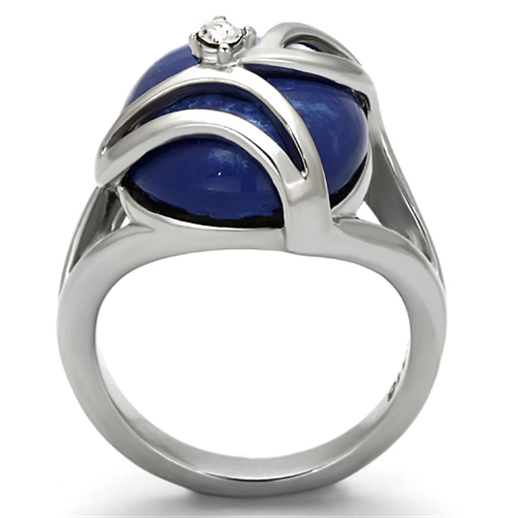 TK1144 - High polished (no plating) Stainless Steel Ring with Synthetic Synthetic Stone in Capri Blue-2