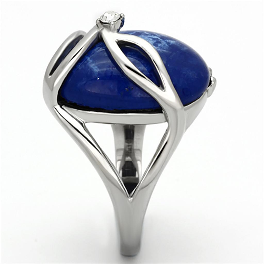TK1144 - High polished (no plating) Stainless Steel Ring with Synthetic Synthetic Stone in Capri Blue-3