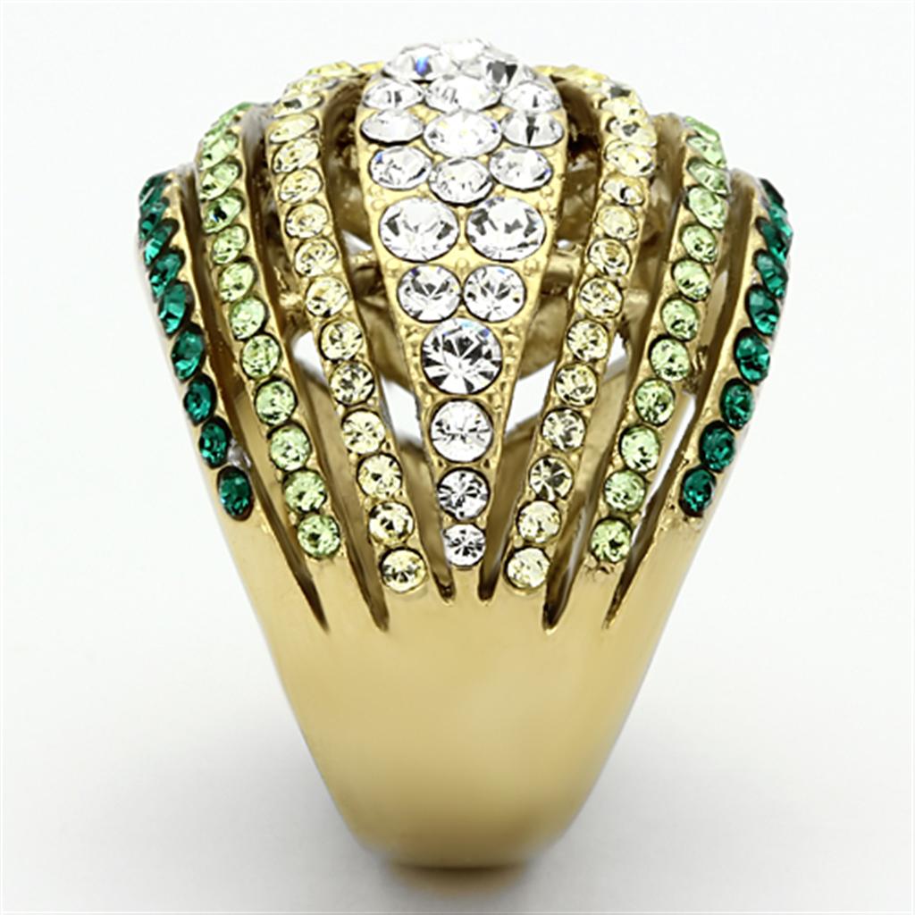 TK1145 - IP Gold(Ion Plating) Stainless Steel Ring with Top Grade Crystal  in Multi Color-3