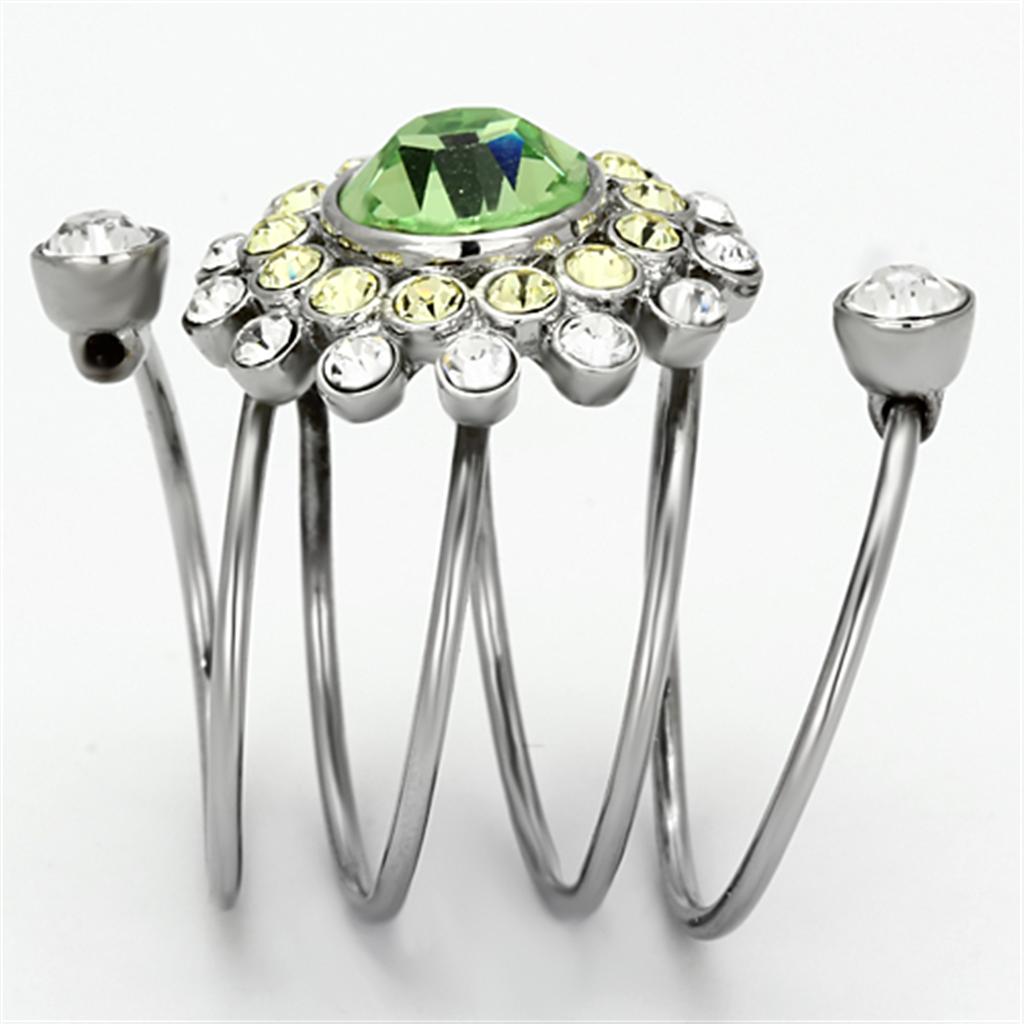 TK1148 - High polished (no plating) Stainless Steel Ring with Top Grade Crystal  in Peridot-3