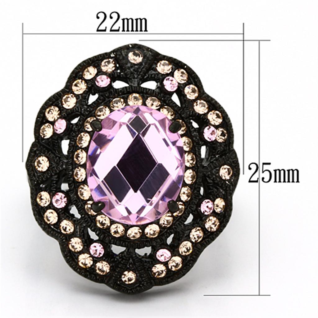 LOTK1154 - IP Black(Ion Plating) Stainless Steel Ring with Top Grade Crystal  in Light Rose-1
