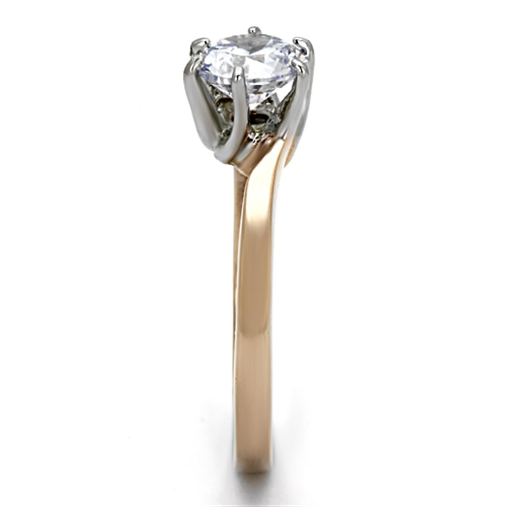 TK1161 - Two-Tone IP Rose Gold Stainless Steel Ring with AAA Grade CZ  in Clear-3