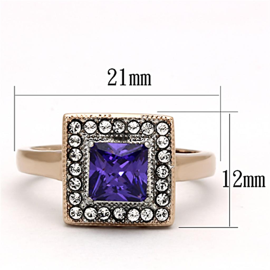 TK1162 - Two-Tone IP Rose Gold Stainless Steel Ring with AAA Grade CZ  in Tanzanite-1
