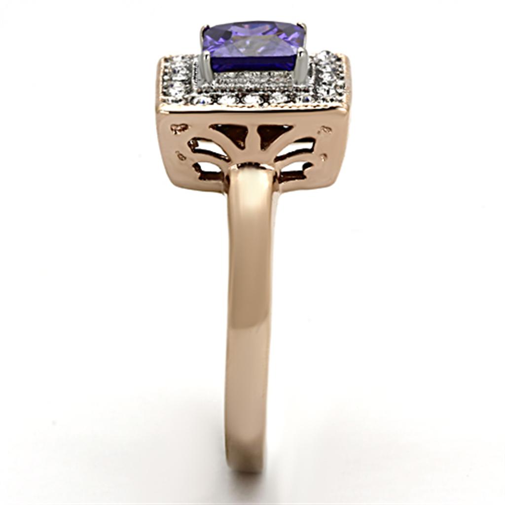 TK1162 - Two-Tone IP Rose Gold Stainless Steel Ring with AAA Grade CZ  in Tanzanite-3