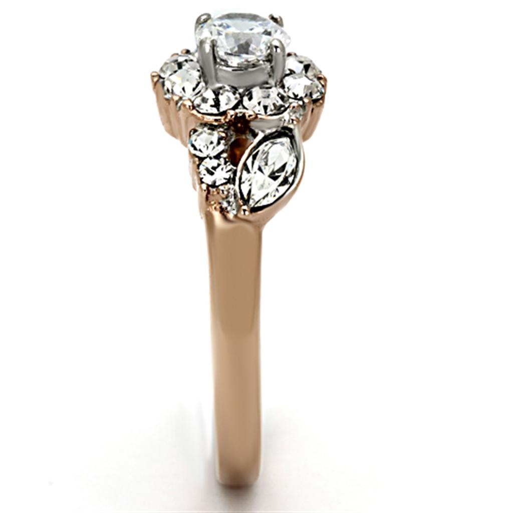 TK1164 - Two-Tone IP Rose Gold Stainless Steel Ring with AAA Grade CZ  in Clear-3