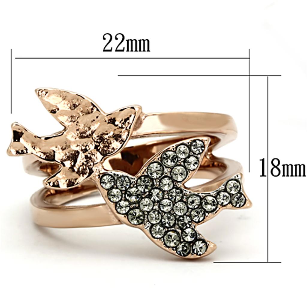TK1165 - Two-Tone IP Rose Gold Stainless Steel Ring with Top Grade Crystal  in Black Diamond-1