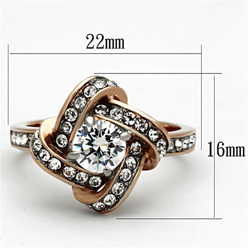 TK1166 - Two-Tone IP Rose Gold Stainless Steel Ring with AAA Grade CZ  in Clear-1