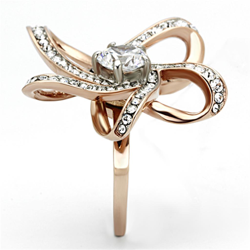 TK1170 - Two-Tone IP Rose Gold Stainless Steel Ring with AAA Grade CZ  in Clear-3