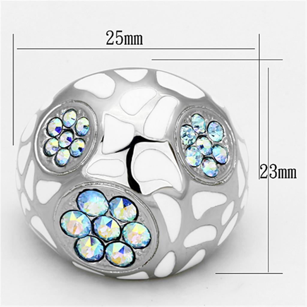 TK1172 - High polished (no plating) Stainless Steel Ring with Top Grade Crystal  in Aquamarine AB-1