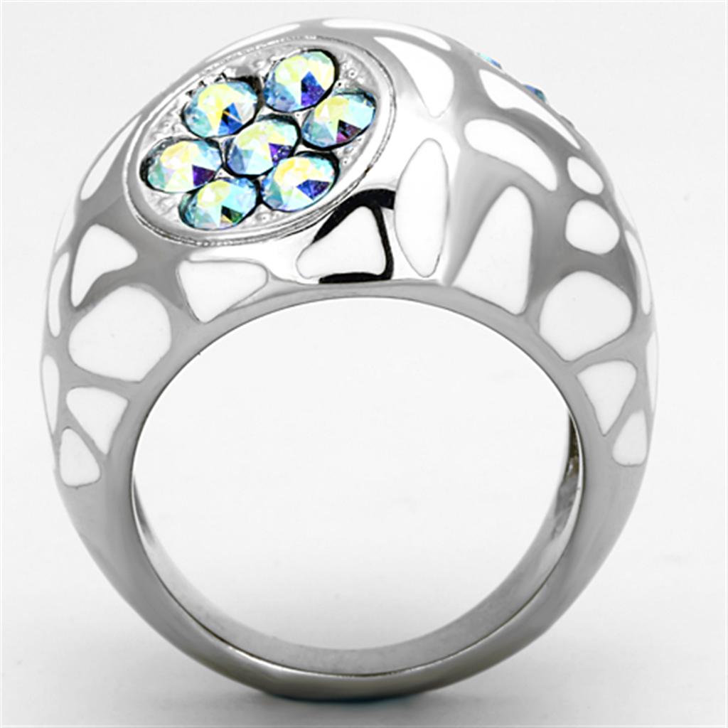TK1172 - High polished (no plating) Stainless Steel Ring with Top Grade Crystal  in Aquamarine AB-2