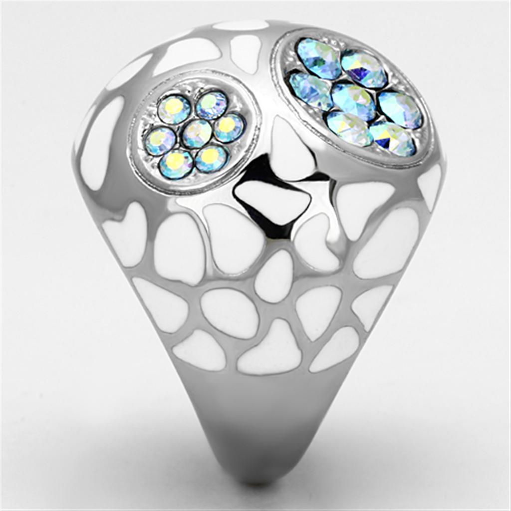 TK1172 - High polished (no plating) Stainless Steel Ring with Top Grade Crystal  in Aquamarine AB-3