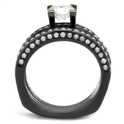 TK1175LJ - IP Light Black  (IP Gun) Stainless Steel Ring with AAA Grade CZ  in Clear-2