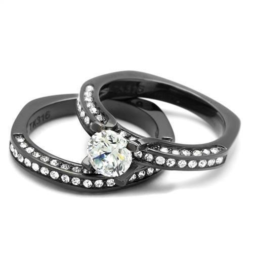 TK1175LJ - IP Light Black  (IP Gun) Stainless Steel Ring with AAA Grade CZ  in Clear-4
